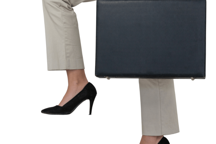 woman carrying briefcase of documents